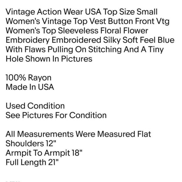 Vintage Action Wear USA Top Size Small Women's Vintage Top Vest Button Front Vtg - Picture 2 of 11